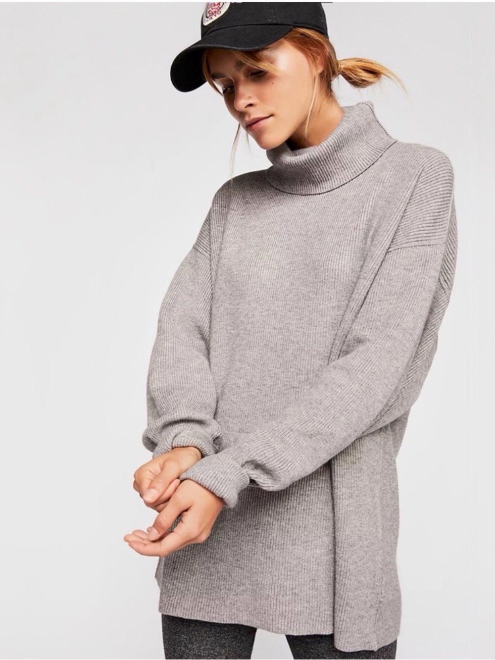 Free People Softly Structured Knit Oversized Tunic Sweater Charcoal Heather Sz S